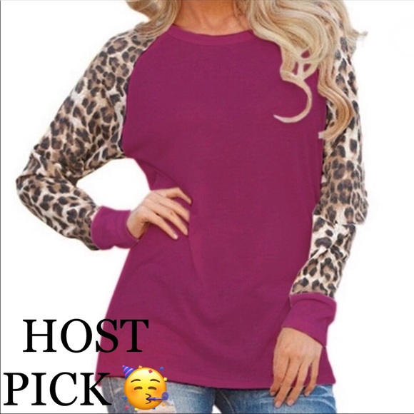 Tops - 🔴ONE DAY SALE! Magenta Leopard Print Sleeve Shirt